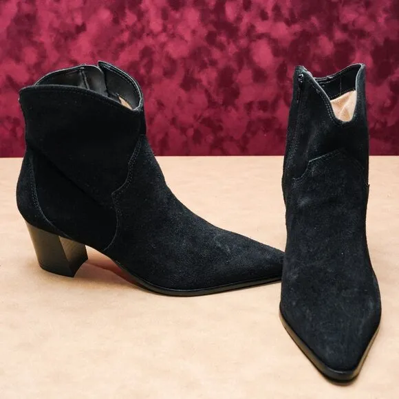 Bernardo Studio Women Black Suede Zip Western Cowboy Ankle Boots sz 10
