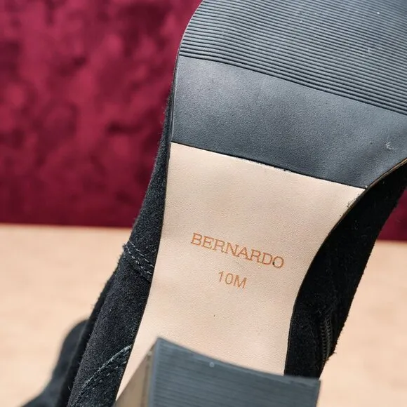 Bernardo Studio Women Black Suede Zip Western Cowboy Ankle Boots sz 10