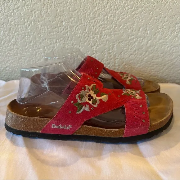 Betula by Birkenstock Zara Pink Embroidered Floral Slide Sandals