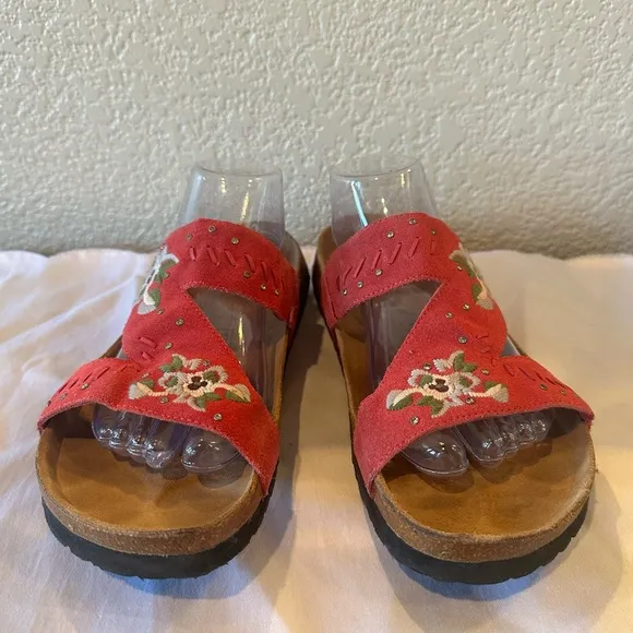 Betula by Birkenstock Zara Pink Embroidered Floral Slide Sandals