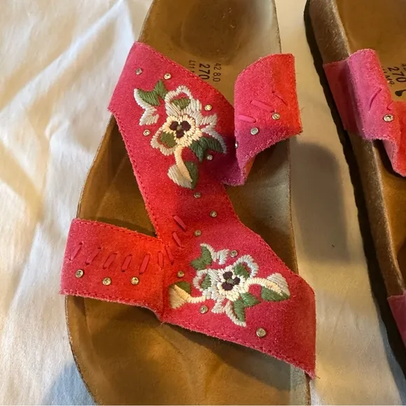 Betula by Birkenstock Zara Pink Embroidered Floral Slide Sandals