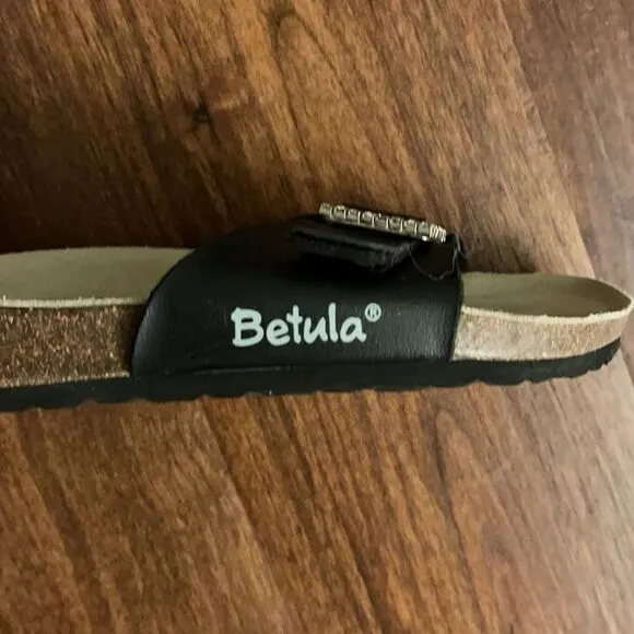 Betula Crystal Buckle Birkenstock Footbed Sandals in Black Size 41 US 7.5 New