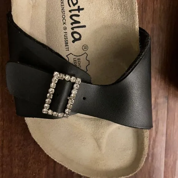 Betula Crystal Buckle Birkenstock Footbed Sandals in Black Size 41 US 7.5 New