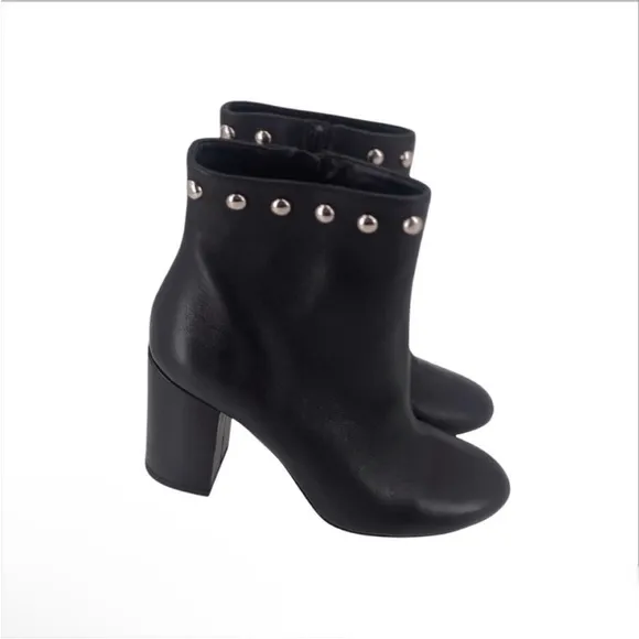 Bianca Di Ankle Bootie Studded Studs Black Leather Womens EU 38 NIB $175