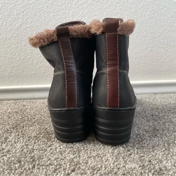 Bionica Wedge Boots Womens Sz 8.5 W Genova Black Nubuck Leather Brown Faux Fur