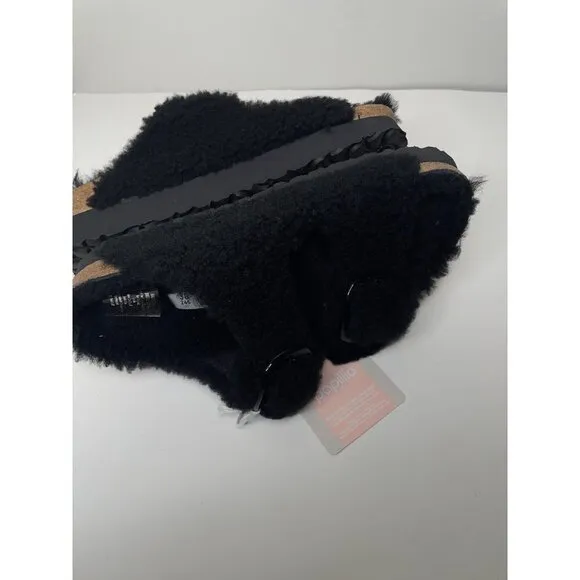 Birkenstock Arizona Teddy Shearling Platform Sandals Black Big Buckle 38 US 7