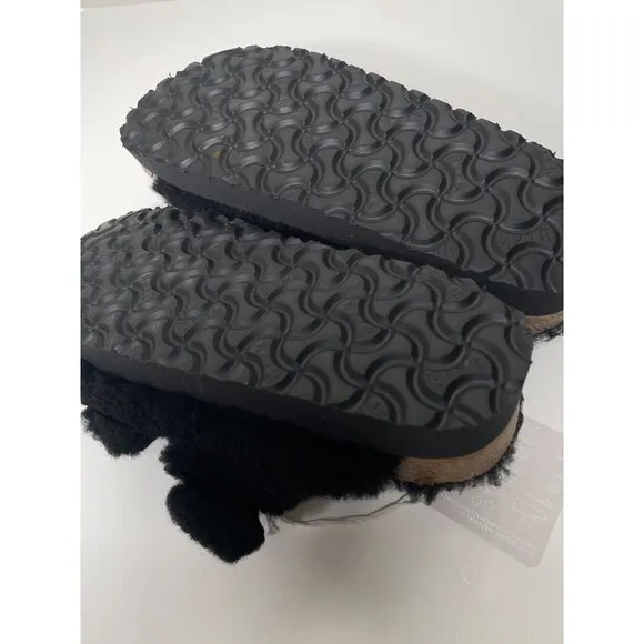 Birkenstock Arizona Teddy Shearling Platform Sandals Black Big Buckle 38 US 7