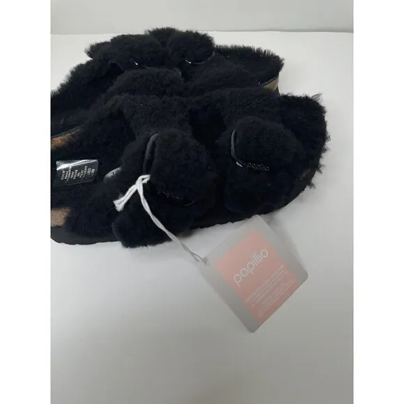 Birkenstock Arizona Teddy Shearling Platform Sandals Black Big Buckle 38 US 7