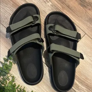 Birkenstock Black and Green Sandals