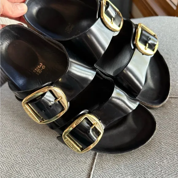 Birkenstock Black Sandals with Gold Buckles