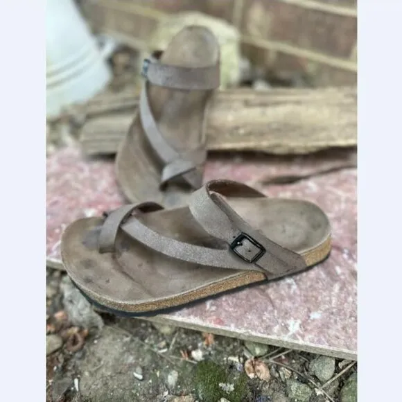 Birkenstock MAYARI Sz 37/ 6 W Mocca Birko-Flor Buckled Slide Sandals Fast Ship