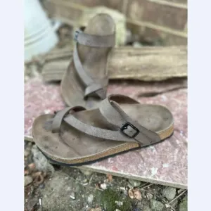 Birkenstock MAYARI Sz 37/ 6 W Mocca Birko-Flor Buckled Slide Sandals Fast Ship