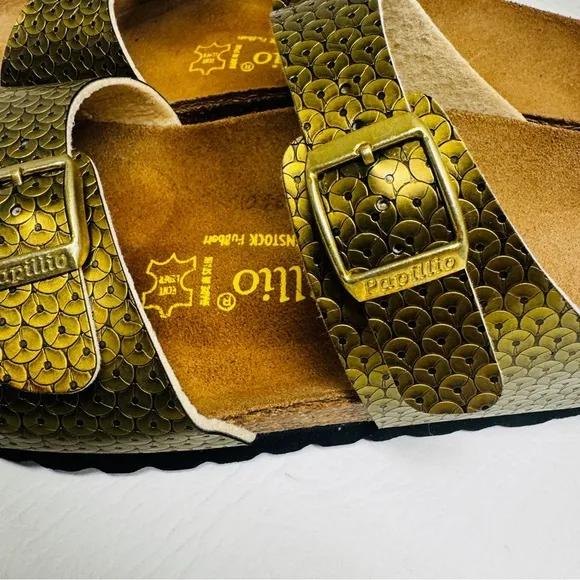 Birkenstock Papillio sequence print  Gold Sandals size ladies 8 like new