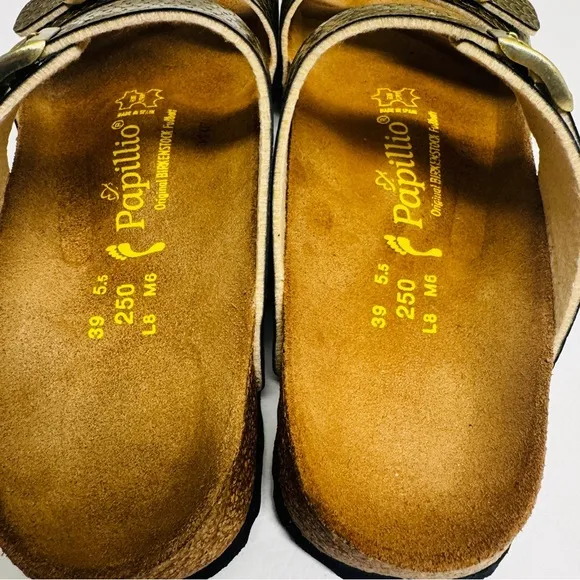 Birkenstock Papillio sequence print  Gold Sandals size ladies 8 like new
