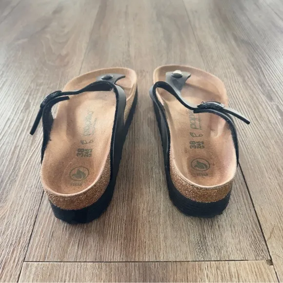 Birkenstock papillon platform Black Leather Slide Sandals