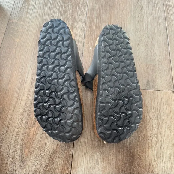 Birkenstock papillon platform Black Leather Slide Sandals