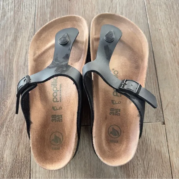 Birkenstock papillon platform Black Leather Slide Sandals
