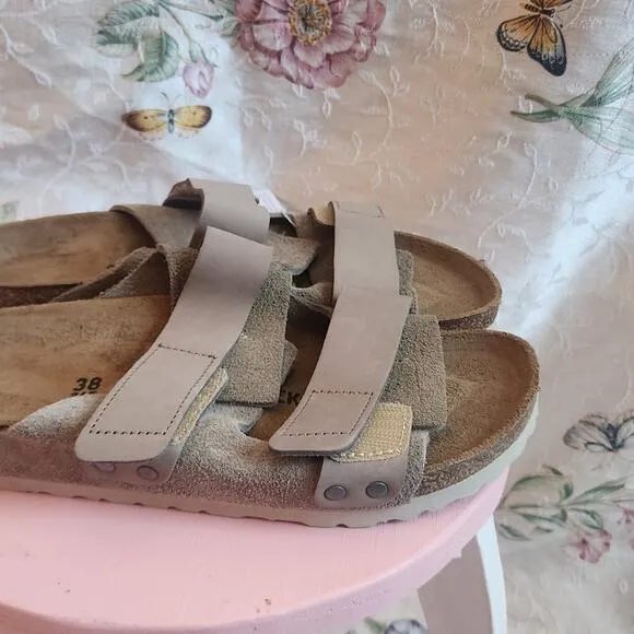 Birkenstock UJI Nubuck-Suede Leather - Taupe Sz 38 Nwts