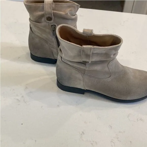 Birkenstocks Sarnia Taupe Oiled Leather Suede Distressed Western Boots size 36