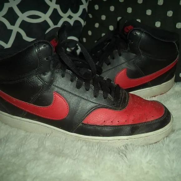 BLACK-RED NIKE SNEAKERS COURT VISION MID CASUAL SHOES DM868-001~MENS SIZE 11.5