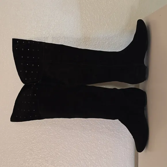 Black suede over the knee boots