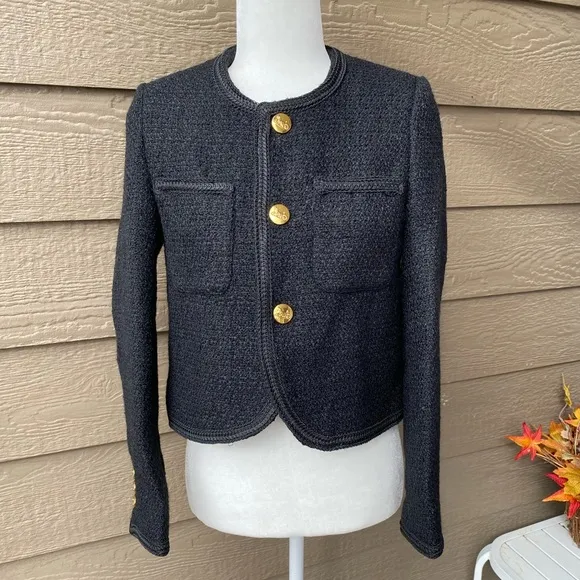 Black Tweed Wool Blend Cropped Women’s Blazer size S
