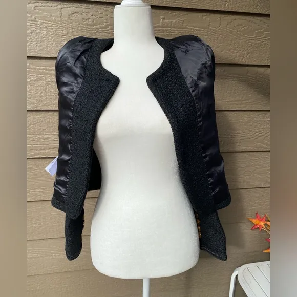 Black Tweed Wool Blend Cropped Women’s Blazer size S