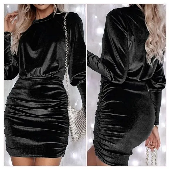 Black Lantern Sleeve Mini Dress