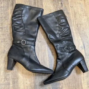 BLONDO black leather buckle heel tall Boots