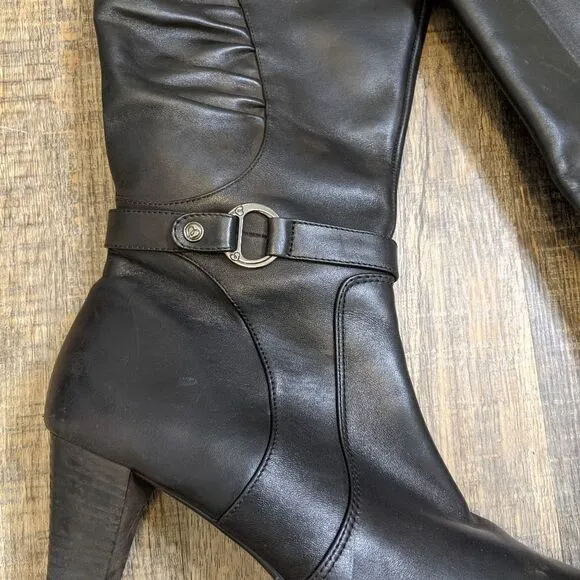 BLONDO black leather buckle heel tall Boots