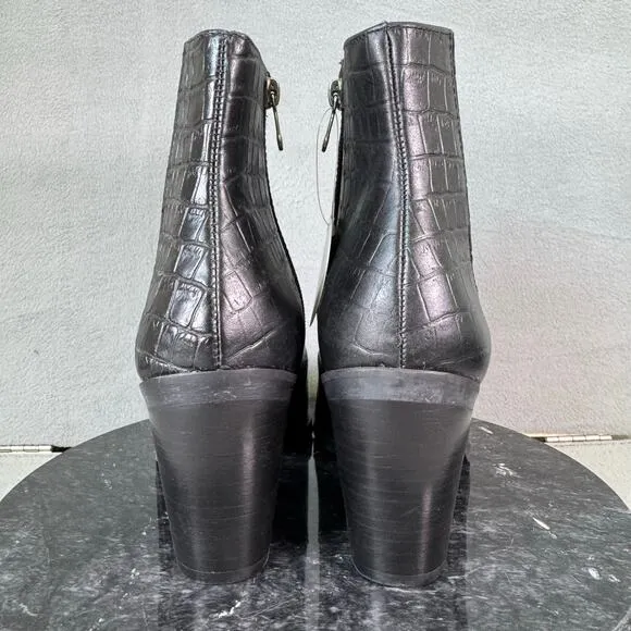 Blondo Black Leather Croc Embossed Waterproof Ankle Boots Women’s Size 8.5M US