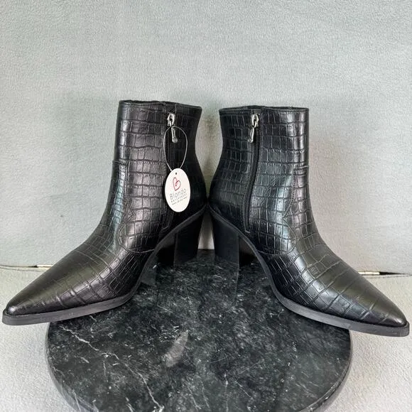 Blondo Black Leather Croc Embossed Waterproof Ankle Boots Women’s Size 8.5M US