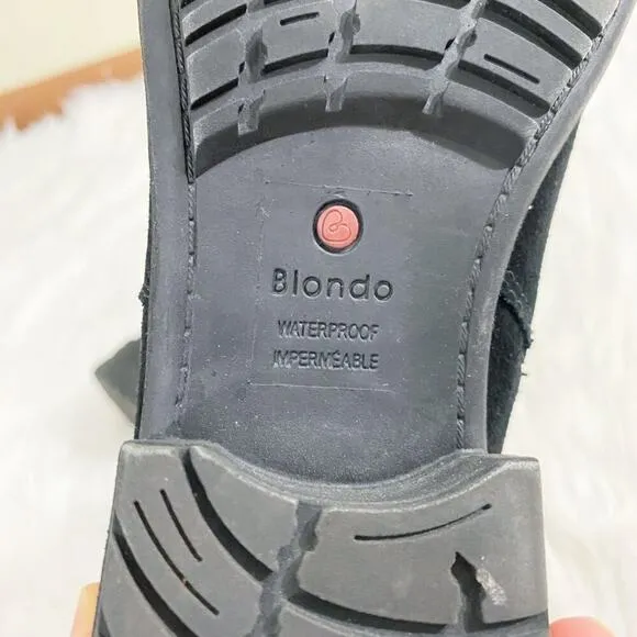 Blondo Black Suede Moto Boots Sz 9.5 Side Zip Waterproof Fleece Lined Round Toe