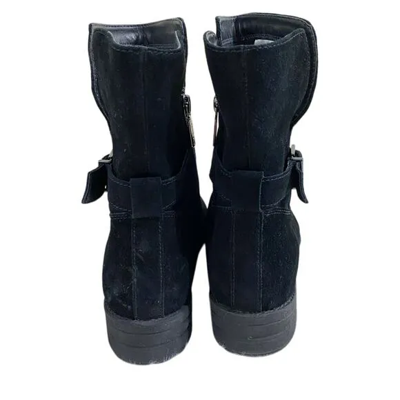 Blondo Black Suede Moto Boots Sz 9.5 Side Zip Waterproof Fleece Lined Round Toe