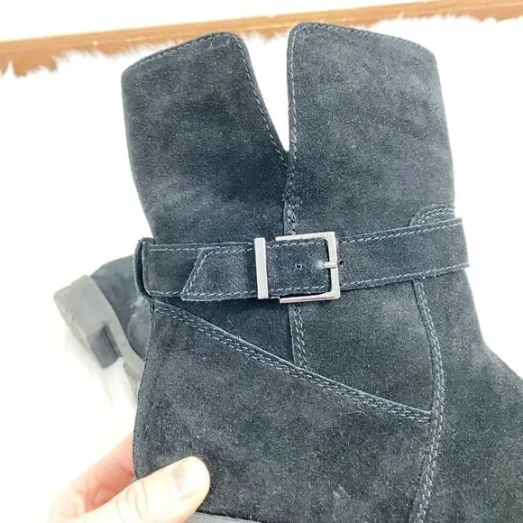 Blondo Black Suede Moto Boots Sz 9.5 Side Zip Waterproof Fleece Lined Round Toe