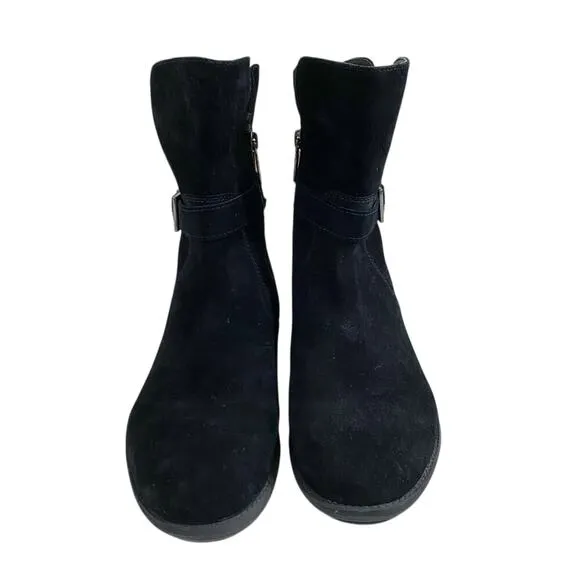 Blondo Black Suede Moto Boots Sz 9.5 Side Zip Waterproof Fleece Lined Round Toe