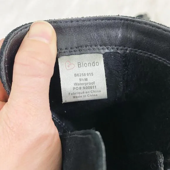 Blondo Black Suede Moto Boots Sz 9.5 Side Zip Waterproof Fleece Lined Round Toe