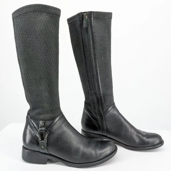 Blondo Verga Tall Riding Boots 7 M Black Aqua Protect Leather Textured Side Zip