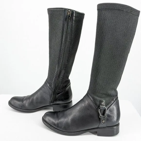 Blondo Verga Tall Riding Boots 7 M Black Aqua Protect Leather Textured Side Zip
