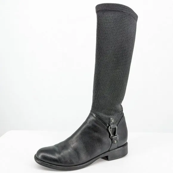 Blondo Verga Tall Riding Boots 7 M Black Aqua Protect Leather Textured Side Zip