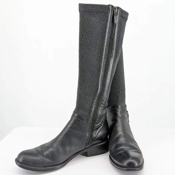 Blondo Verga Tall Riding Boots 7 M Black Aqua Protect Leather Textured Side Zip