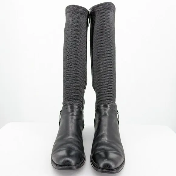 Blondo Verga Tall Riding Boots 7 M Black Aqua Protect Leather Textured Side Zip