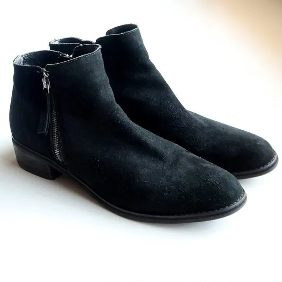 Blondo Waterproof Black Suede Leather Block Heel Ankle Boots Booties Size 10