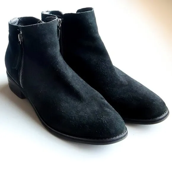 Blondo Waterproof Black Suede Leather Block Heel Ankle Boots Booties Size 10