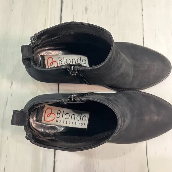 Blondo Waterproof Nivada Black Nubuck Leather Ankle Boots, Sz: 9.5