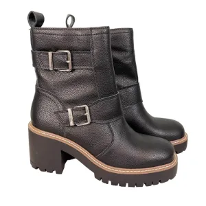 BLONDO Women Black Leather Block Heel Buckle Waterproof RENO Boots Size 8.5 NWT