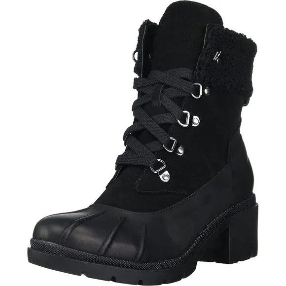 Blondo Women Faux Fur Collar Combat Hiker Boots Nevin Size US 6M Black Leather