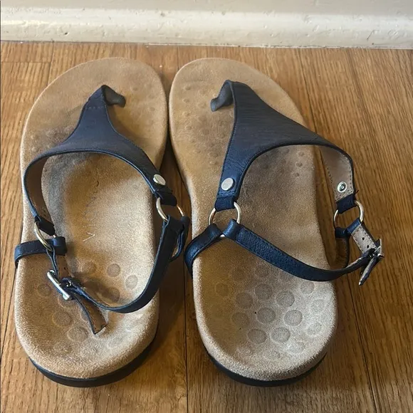 Blue T-Strap Sandals with Cork Footbed Kirra Vionic