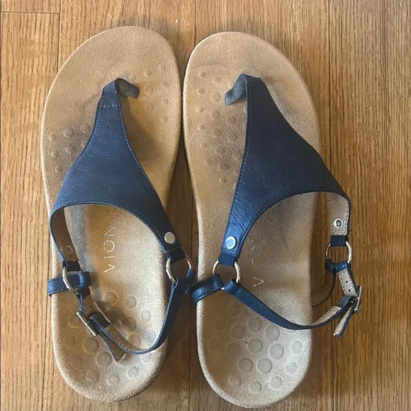 Blue T-Strap Sandals with Cork Footbed Kirra Vionic