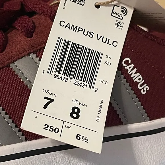 BNWT Adidas Campus Maroon and Gray Shoes